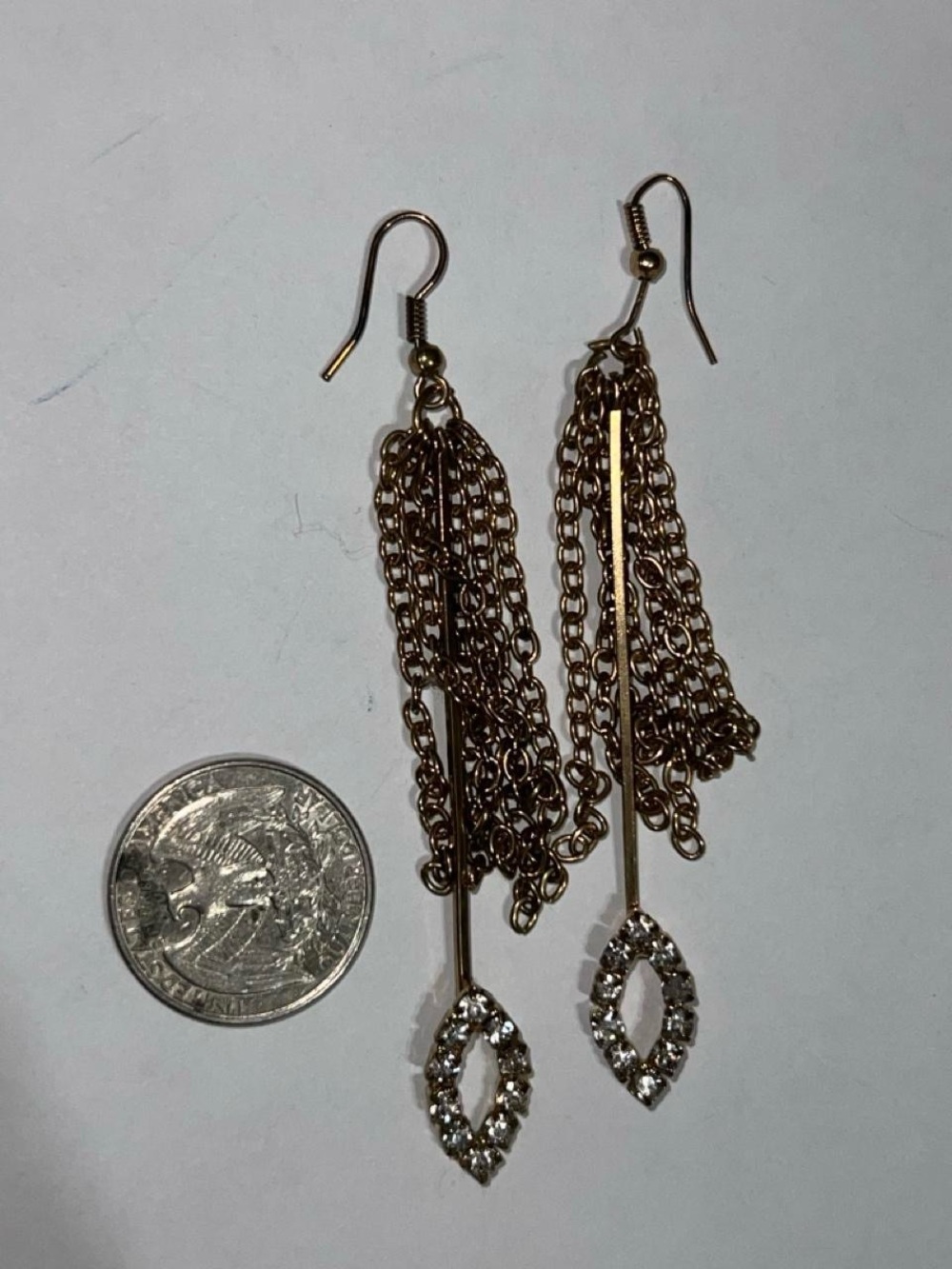 Classic Gold-Tone Chain Drop Earrings with Crystal Marquise Accent